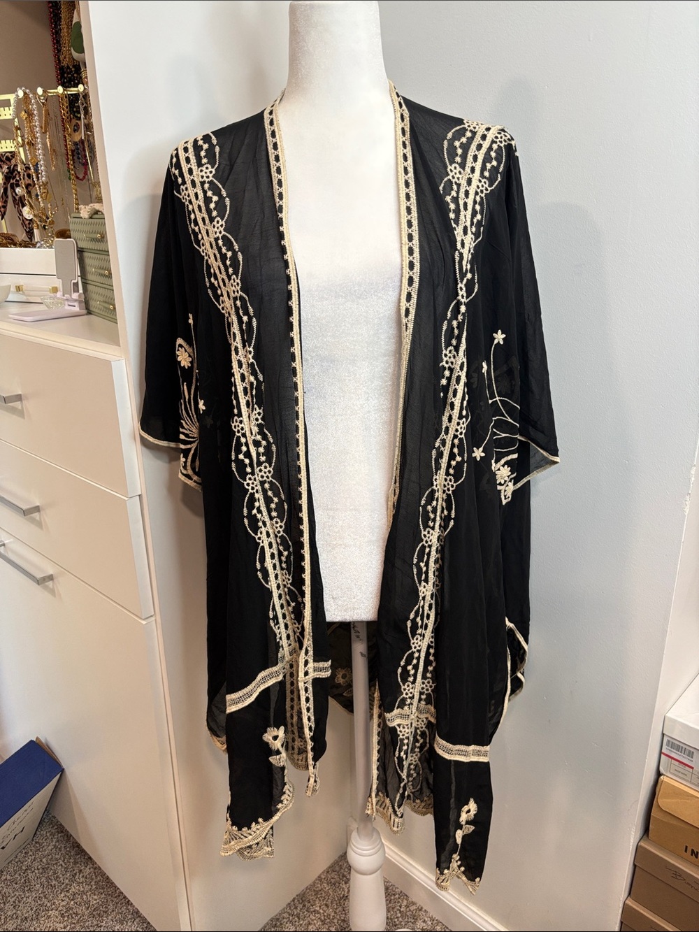 Rachel Zoe Black Swim Coverup with Cream Embroidery